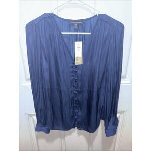 NWT BANANA REPUBLIC silky navy Shirt Size Small petite REG PRICE $84.90